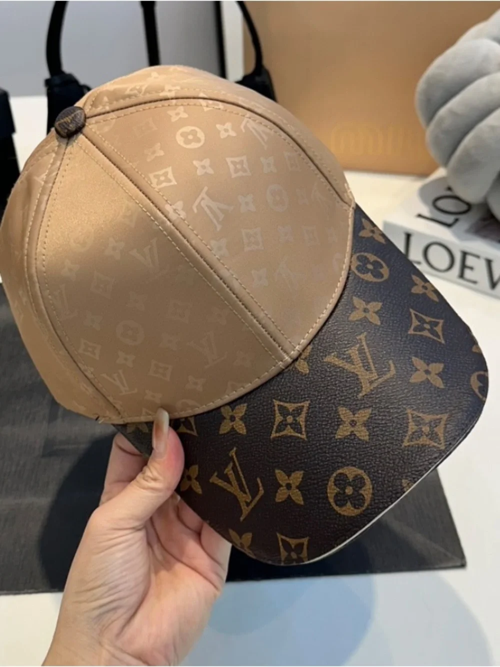 Louis. Vuitton. Get Ready Beige and Brown Signature Monogram Hat Cap